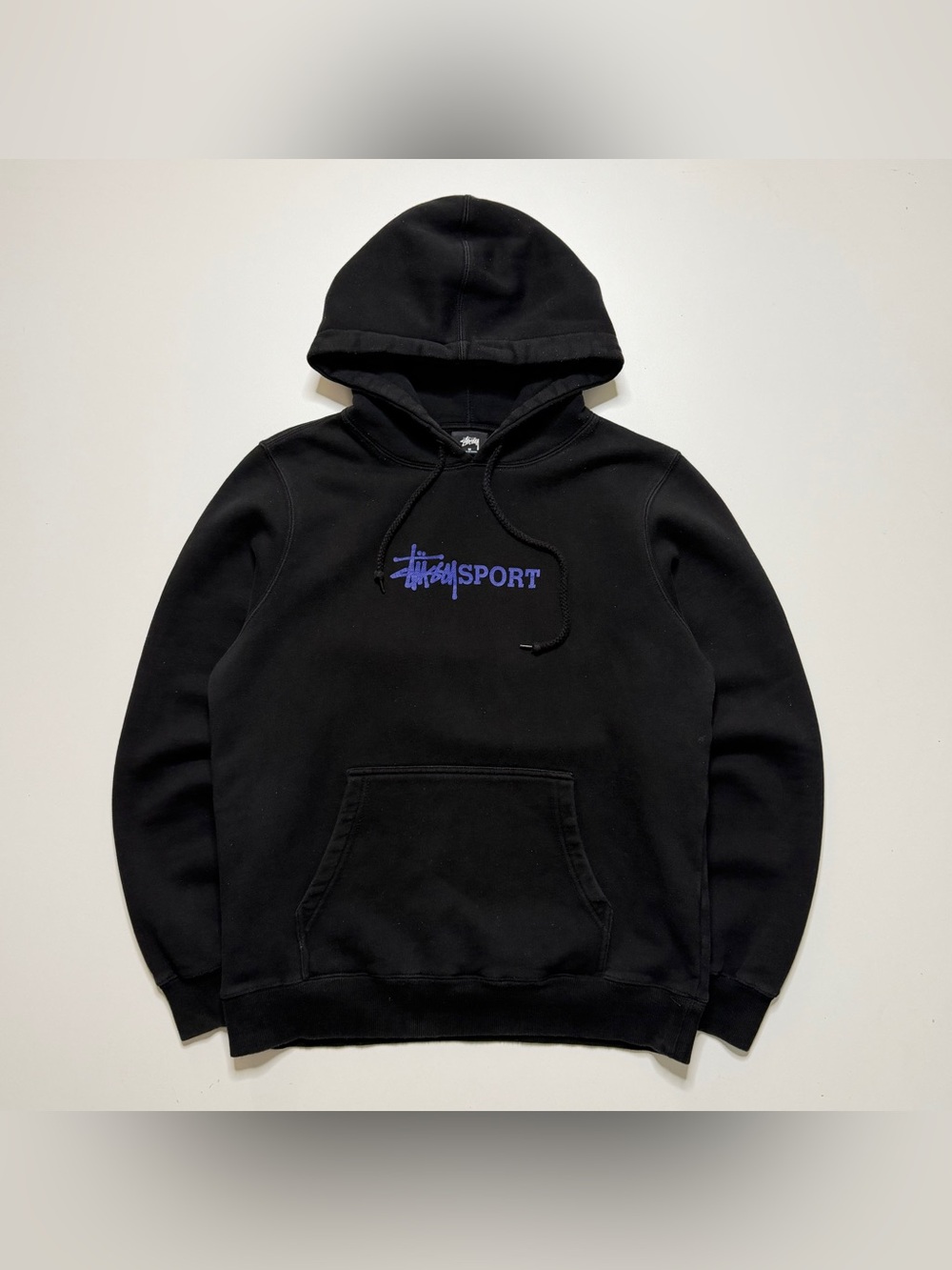 Stussy Sport Logo Long Cotton Sleeve Hoodie Mens Medium Black Blue Y2K Surf